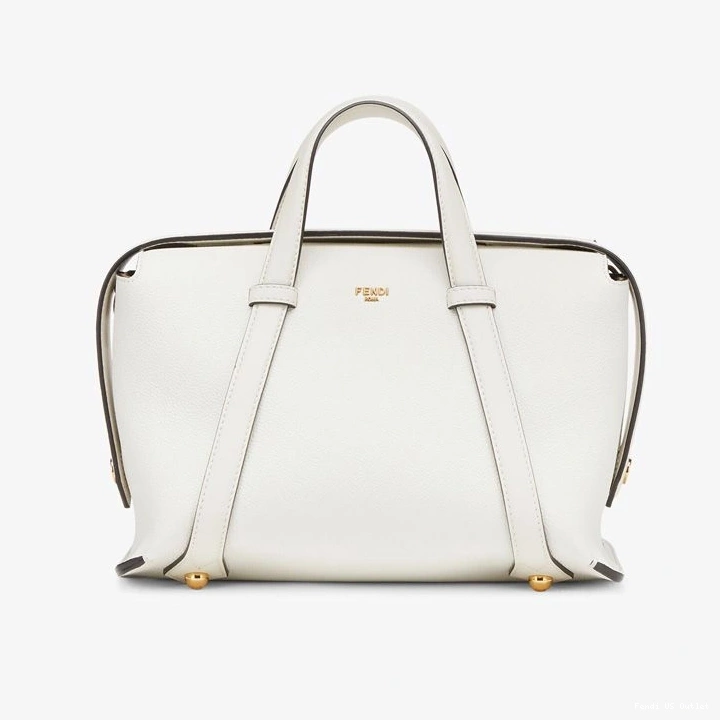 HOT In 365 White Grained Medium Bag Boston Leather Fendi 0723
